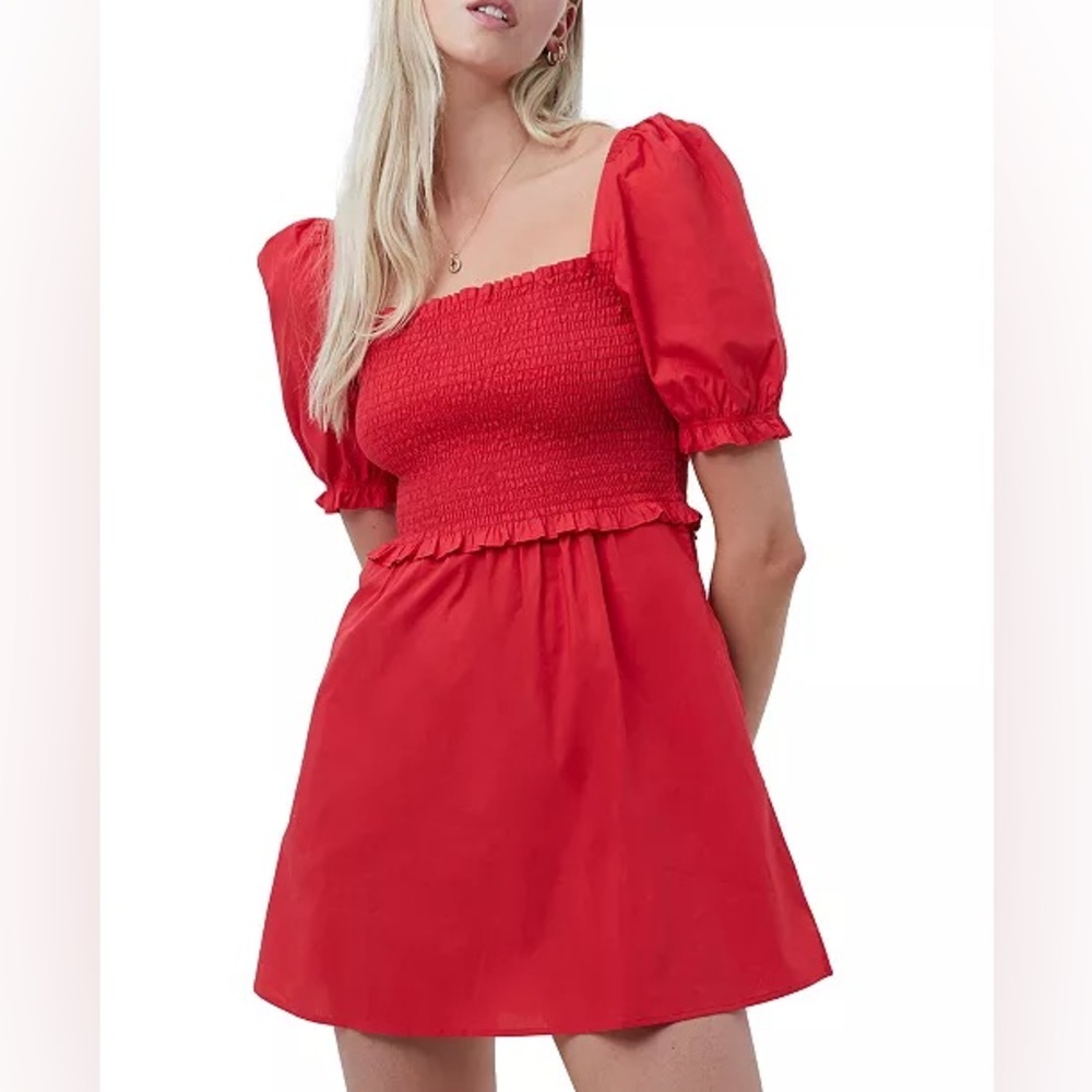French Connection Eso Rhodes Bright Red Smocked Mini Dress Size 0 Small